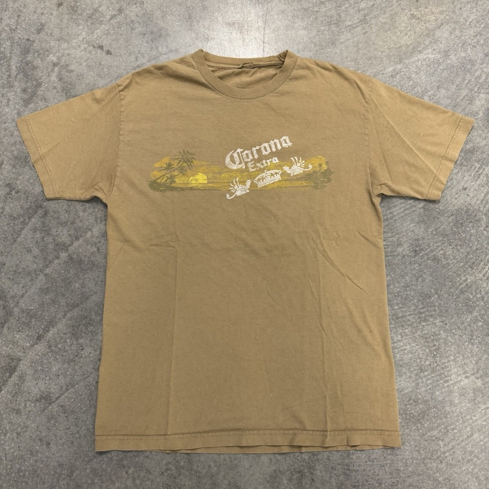 Vtg Corona Extra Beer T-Shirt Men's Khaki Brown Earthtone Party Medium